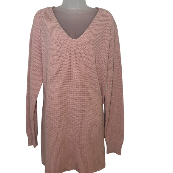 Goodthreads Vintage Pink Cotton V-Neck Tunic Sweater XXL NWT Soft Knit - Picture 4 of 6